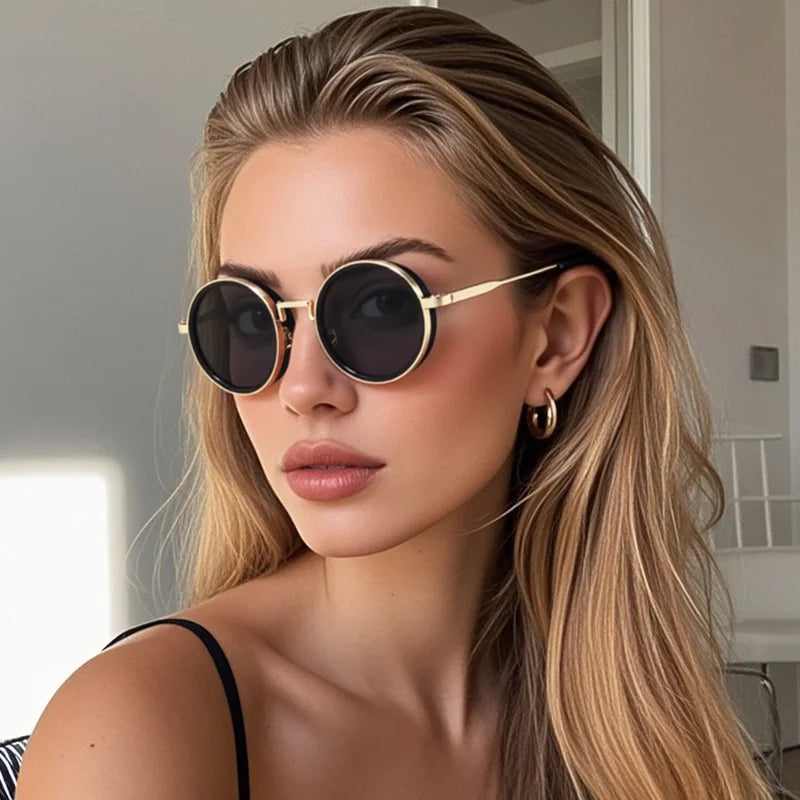 Klassische Sonnenbrille Rund Metall UV400 Verlaufsglas