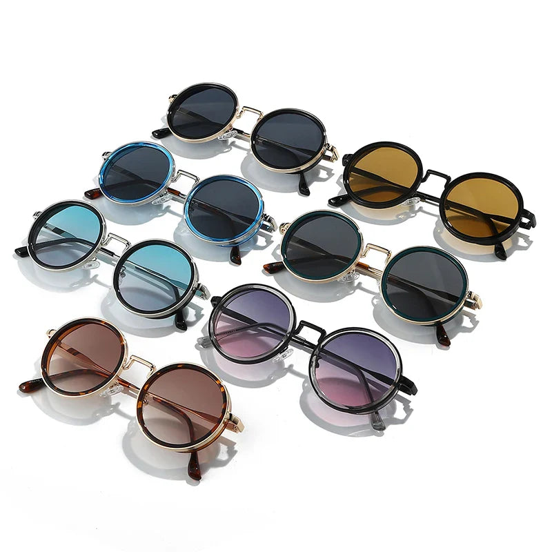 Klassische Sonnenbrille Rund Metall UV400 Verlaufsglas